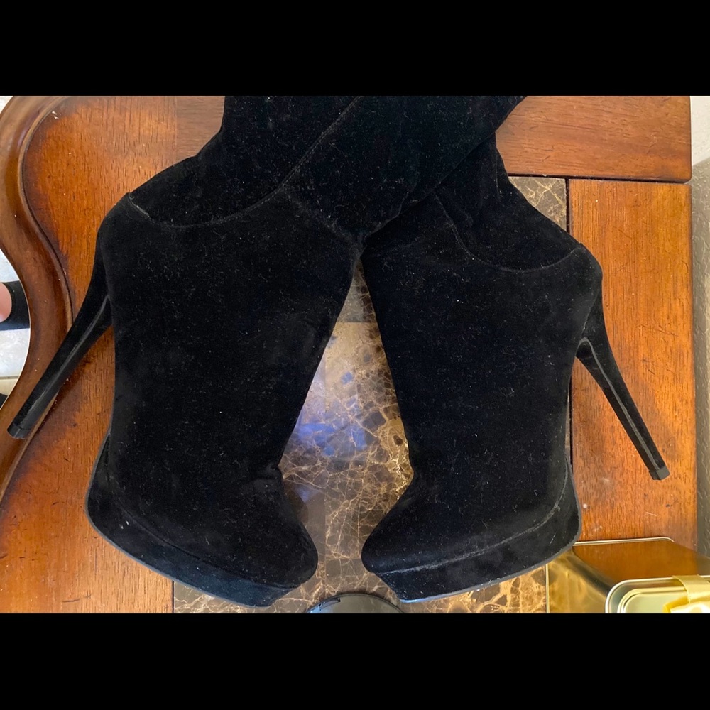 Black Suede Stiletto Zip-Up Boots